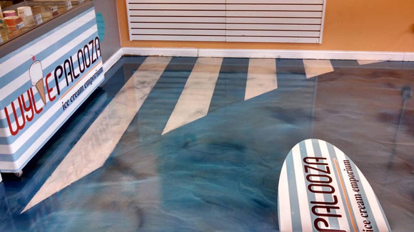 Wyliepalooza ice cream shop sky blue with charcoal pearl stripes reflector by Focal Point Finishes @focalpointfinishes - 3