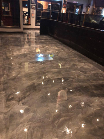 #20 Chief's Pub Reflector - Base coat was E100-PT1F - FAST SET with Black Liquid for E100 Series Epoxy. REFLECTOR coat is Titanium & Gunmetal. Final Coat AUS-V- Gloss with AUS-V Aggregate - Satin by R