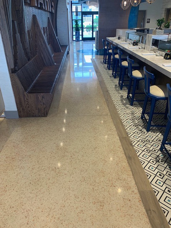 Mahi's @MahisVB restaurant in Virginia Beach, VA bace-line flake blue reflector by Distinguished Designs Decorative Concrete Coatings and Epoxy Floors @ddconcrete.net - 11