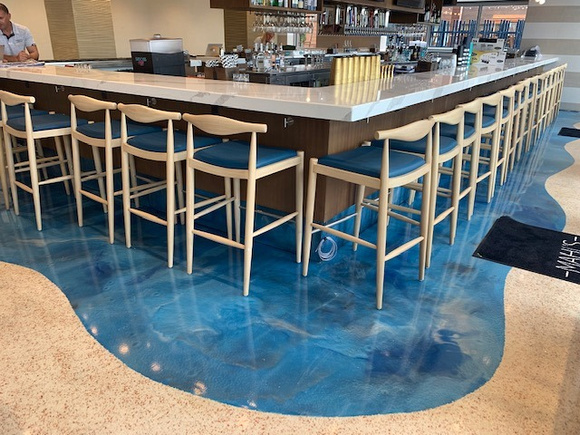 Mahi's @MahisVB restaurant in Virginia Beach, VA bace-line flake blue reflector by Distinguished Designs Decorative Concrete Coatings and Epoxy Floors @ddconcrete.net - 3