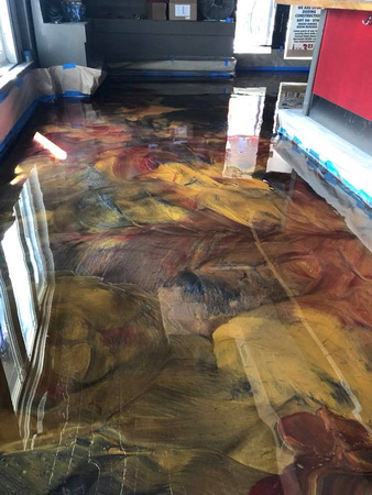 Ricky T's @rickytsbarandgrille in Treasure Island, FL gunmetal with orange gold and russet accents over medium gray base by Unified Flooring Solutions, Inc. - 1
