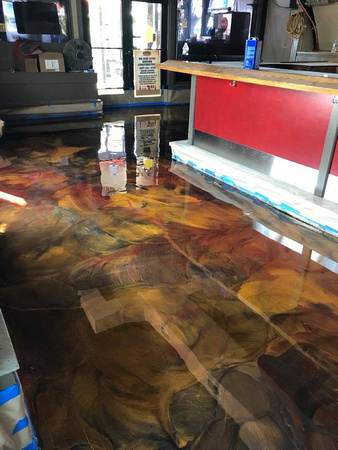 Ricky T's @rickytsbarandgrille in Treasure Island, FL gunmetal with orange gold and russet accents over medium gray base by Unified Flooring Solutions, Inc. - 3