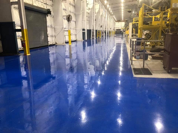 Aker Subsea warehouse 85k sf blue neat custom RAL 5005 color by Hopkins Fooring LLC - 1