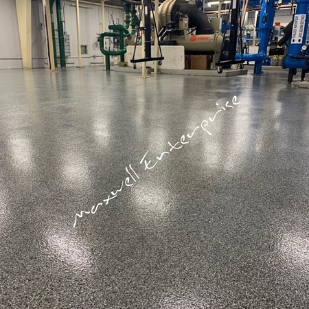 Federal Aviation Admin (FAA) in Oklahoma City full broadcasted flake into PT4 100% solid color, top coat clear 100% solid PT1 sealed with aus-v by Maxwell Enterprise IG-maxwellenterprise - 1