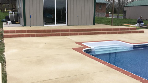 Pool with brick border by Grant's Custom Coatings @creativeconcreteoverlays - 3