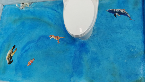 HOP bathroom thin-finish and micro-finish, blue water shark beach by EsConcreto @EsConcreto - 3