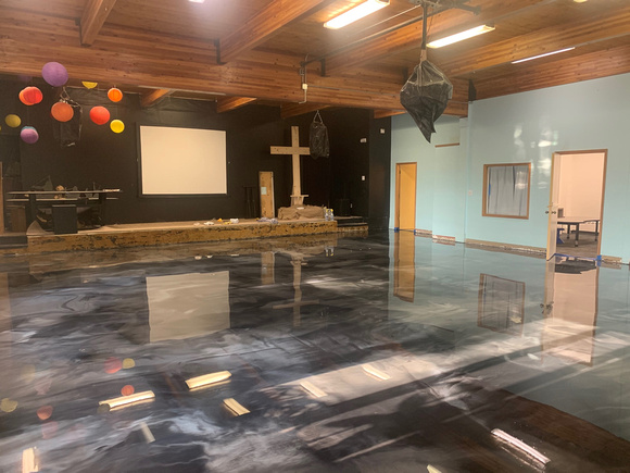 MCA Church in Anchorage AK. Children’s ministry room. 3200 sqft. black base with gunmetal titanium and pearl with custom color ribbon by Howard Hansen - 13