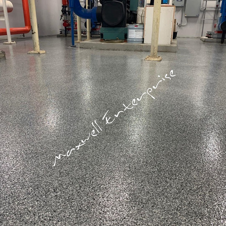 Federal Aviation Admin (FAA) in Oklahoma City full broadcasted flake into PT4 100% solid color, top coat clear 100% solid PT1 sealed with aus-v by Maxwell Enterprise IG-maxwellenterprise - 7