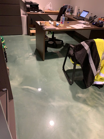 Combo dark green reflector in office and john deere green flake in service bays by Avi Kumar of Meridian Building Services - 1