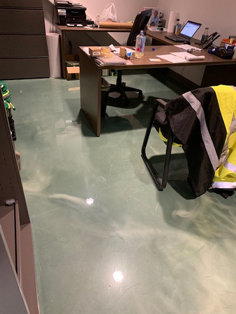 Combo dark green reflector in office and john deere green flake in service bays by Avi Kumar of Meridian Building Services - 2