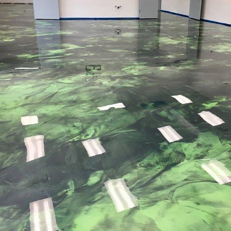 Corporate cafeteria green apple and titanium reflector by The Epoxy Floor Company - 3