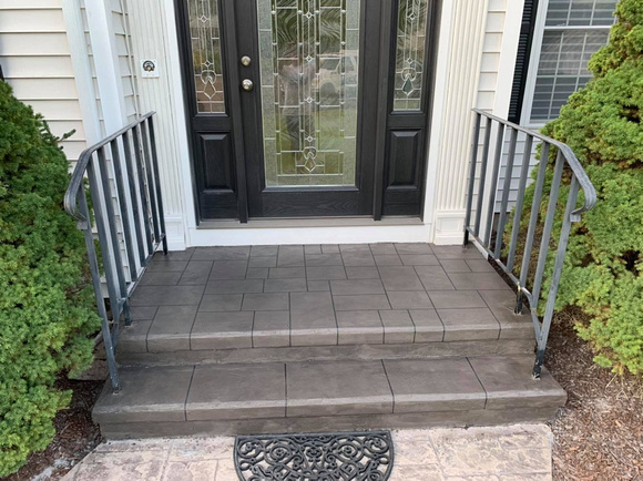 Front porch thin-finish pcc charcoal and dark gray by Liquid Stone Finishes, LLC @liquidstone - 1