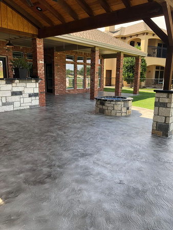 Patio with light gray and charcoal highlights by R&S Elite Crete Flooring Systems @RSEliteCreteFlooringSystems - 1