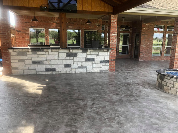 Patio with light gray and charcoal highlights by R&S Elite Crete Flooring Systems @RSEliteCreteFlooringSystems - 11