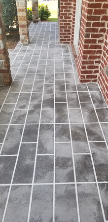 Thin-finish overlay in McDonough, GA 1:4 inch tape grout line white thin finish Splatter with trowel Oxford gray color by Atlanta stonemasters @atlstonemasters - 4