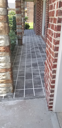 Thin-finish overlay in McDonough, GA 1:4 inch tape grout line white thin finish Splatter with trowel Oxford gray color by Atlanta stonemasters @atlstonemasters - 6