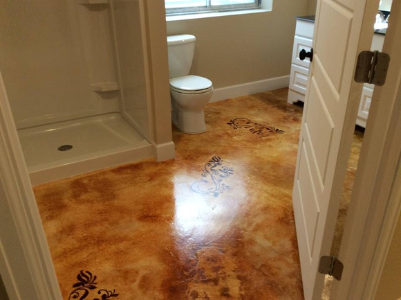 HOP bathroom Acid stain with stencils