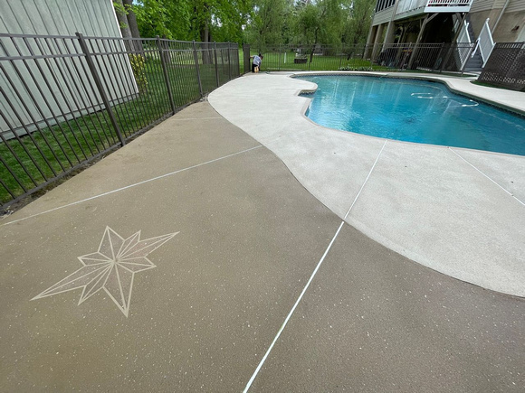 Pool deck using THIN-FINISH™ Decorative Overlay with custom stars to create a unique look by DCE Flooring LLC 2