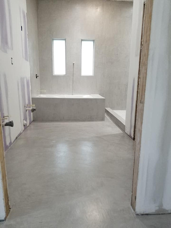 Bathroom walls bench tub and floor micro-finish by S.F. Concrete Technology - 1