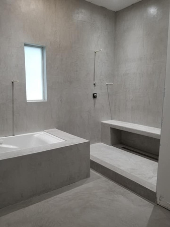 Bathroom walls bench tub and floor micro-finish by S.F. Concrete Technology - 2