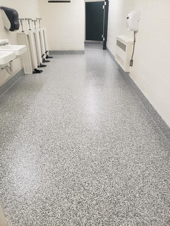 Laconia High School bathroom flake by Dornbrook-Concrete-Coatings @DornbrookConcreteCoatings - 2