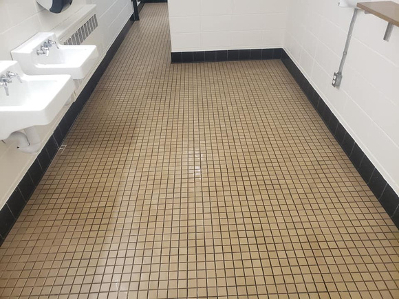 Laconia High School bathroom flake by Dornbrook-Concrete-Coatings @DornbrookConcreteCoatings - 9