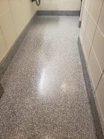 Laconia High School bathroom flake by Dornbrook-Concrete-Coatings @DornbrookConcreteCoatings - 6
