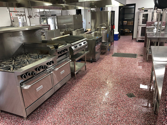Culinary school kitchen red flake wall by All Phase CPI Inc. @AllPhaseCPI.com.EliteCrete - 1