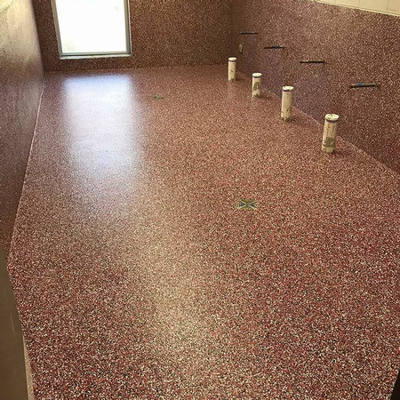 Culinary school kitchen red flake wall by All Phase CPI Inc. @AllPhaseCPI.com.EliteCrete - 17