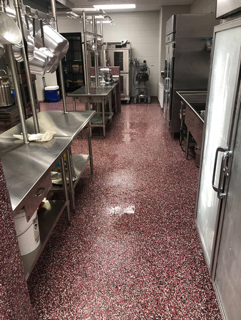 Culinary school kitchen red flake wall by All Phase CPI Inc. @AllPhaseCPI.com.EliteCrete - 3