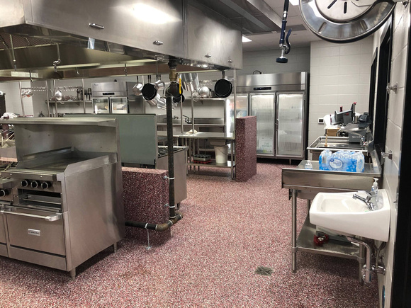Culinary school kitchen red flake wall by All Phase CPI Inc. @AllPhaseCPI.com.EliteCrete - 5