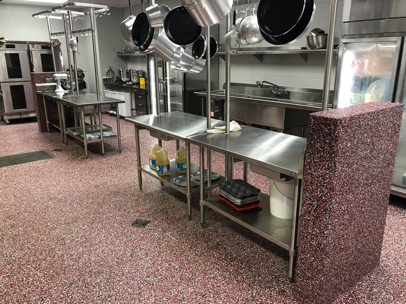 Culinary school kitchen red flake wall by All Phase CPI Inc. @AllPhaseCPI.com.EliteCrete - 6