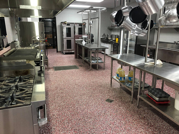 Culinary school kitchen red flake wall by All Phase CPI Inc. @AllPhaseCPI.com.EliteCrete - 7