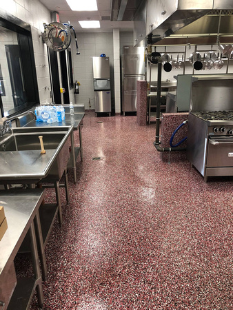 Culinary school kitchen red flake wall by All Phase CPI Inc. @AllPhaseCPI.com.EliteCrete - 8