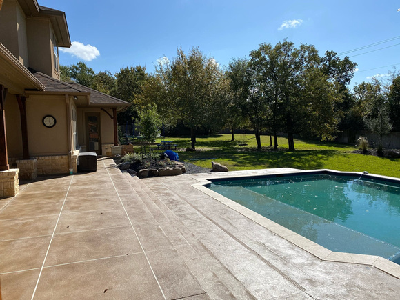 Patio & pool deck thin finish skip troweled texture with PCC Buff and Chocolate by Texas Concrete Design 2