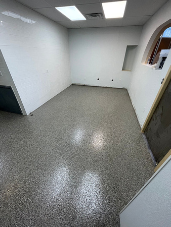 The OCF Coffee House needed two specialized epoxy floors - REFLECTOR™ for main area and HERMETIC™ Flake for kitchen installed by DCE Flooring LLC 14